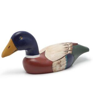 Vintage Wooden Mallard Duck Decoy Bird Handmade 90s Waterfowl Nature Blue Green
